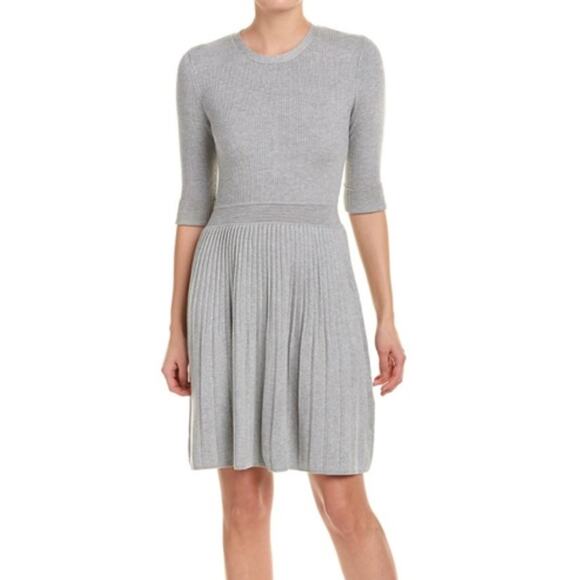 Eliza J Dress Gray Womens Size M Knit Fit Flare Ribbed Long Sleeve Academia - Picture 1 of 10